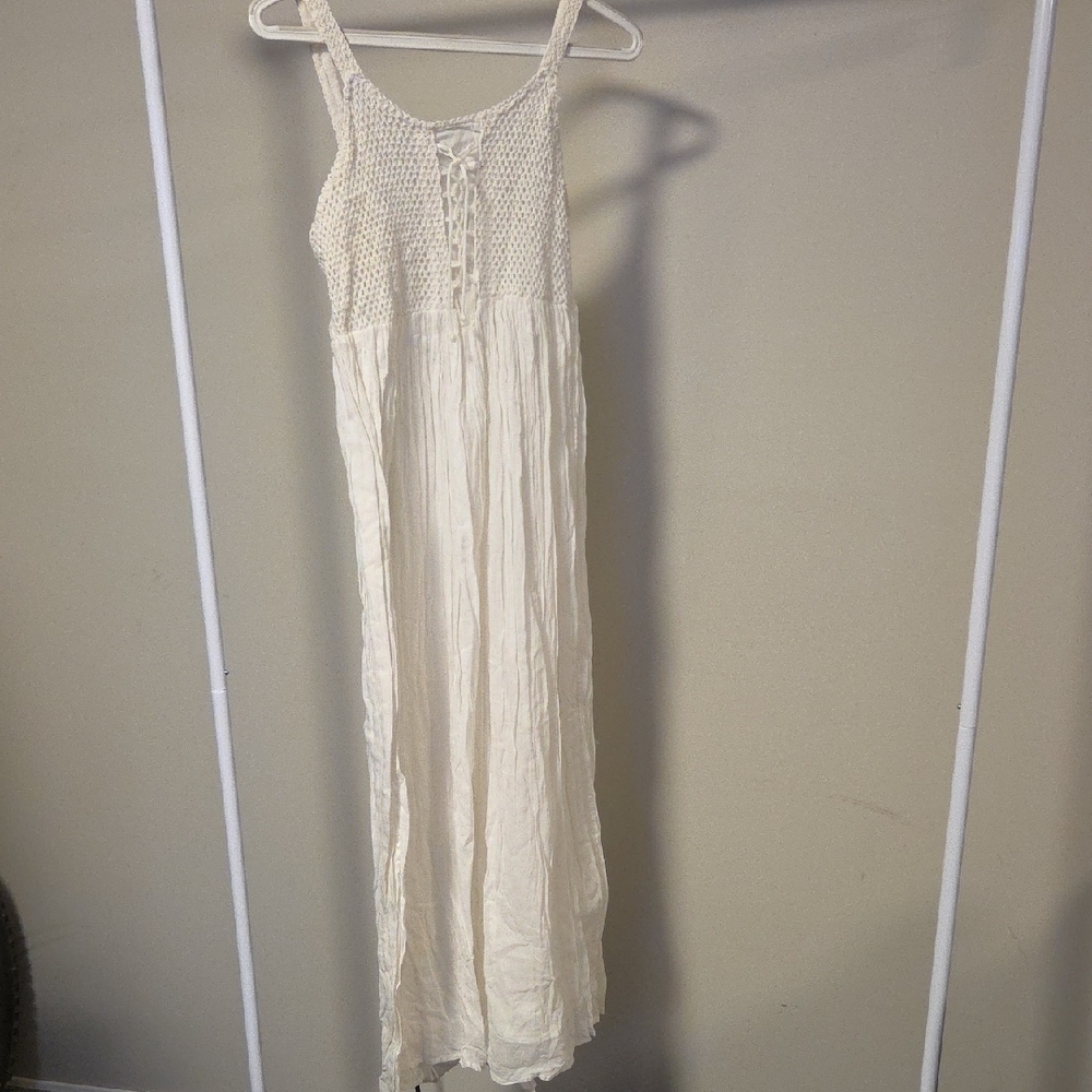 Quest White Cotton Sleeveless Maxi Dress Women’s S | Summer Vacation Boho